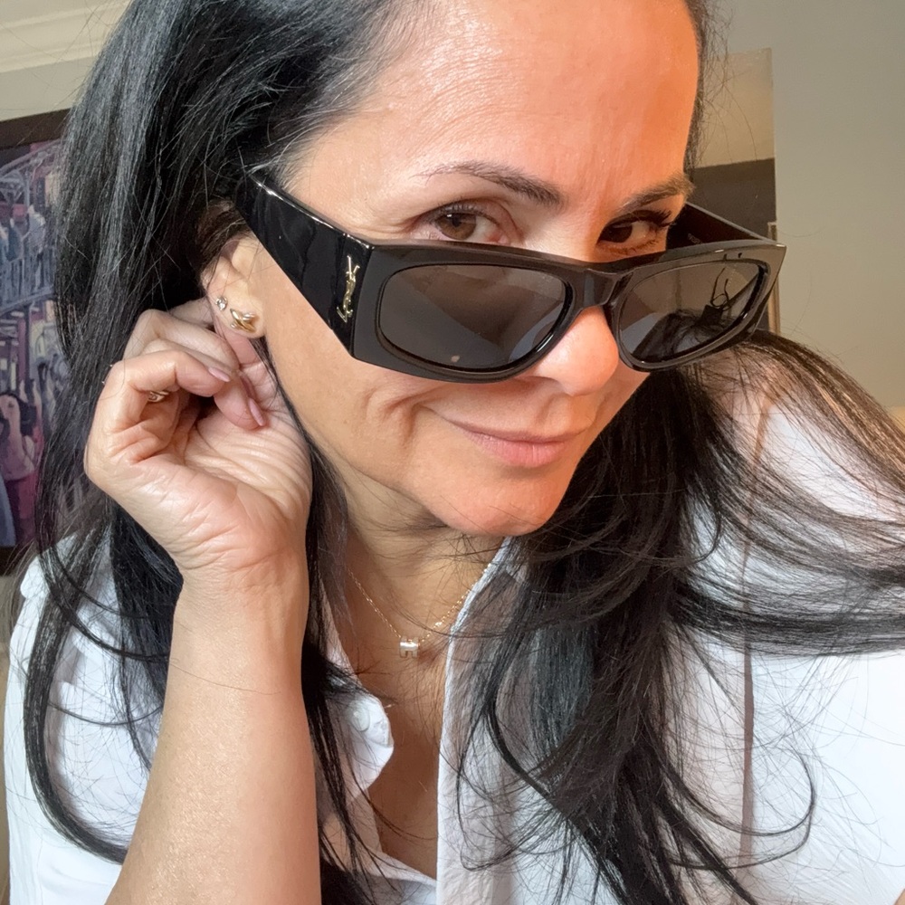 Saint Laurent Rectangular Acetate Sunglasses with gold hardware - Picture 14 of 14